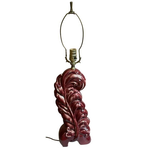 Vintage Red Ceramic Table Lamp With Leaf Design Tested Working 28"H x 9"W - Picture 1 of 7